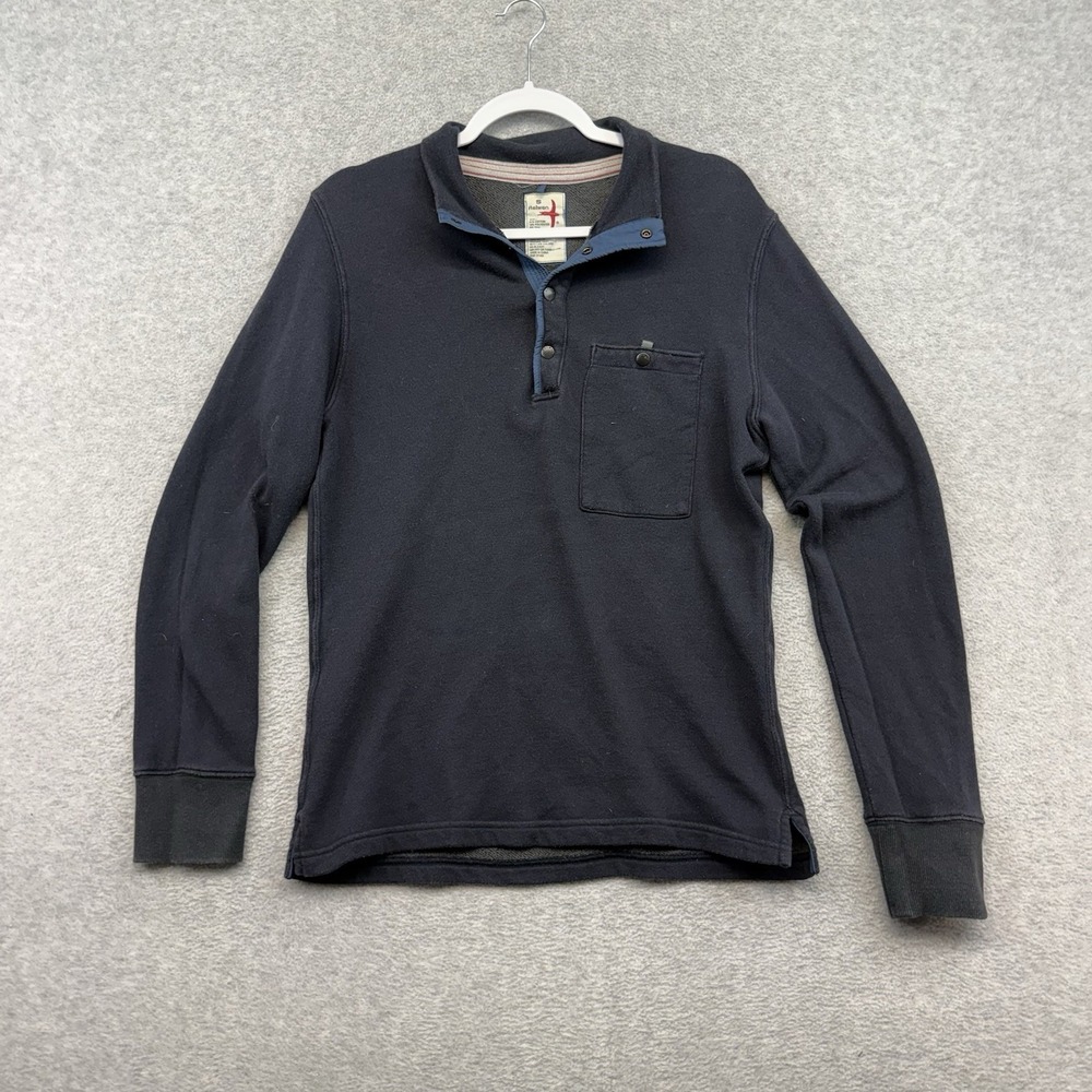 Relwen‎ Rib Pile Quarter 1/4 Zip Snap Sweater Stretch Huckberry Blue - Small S